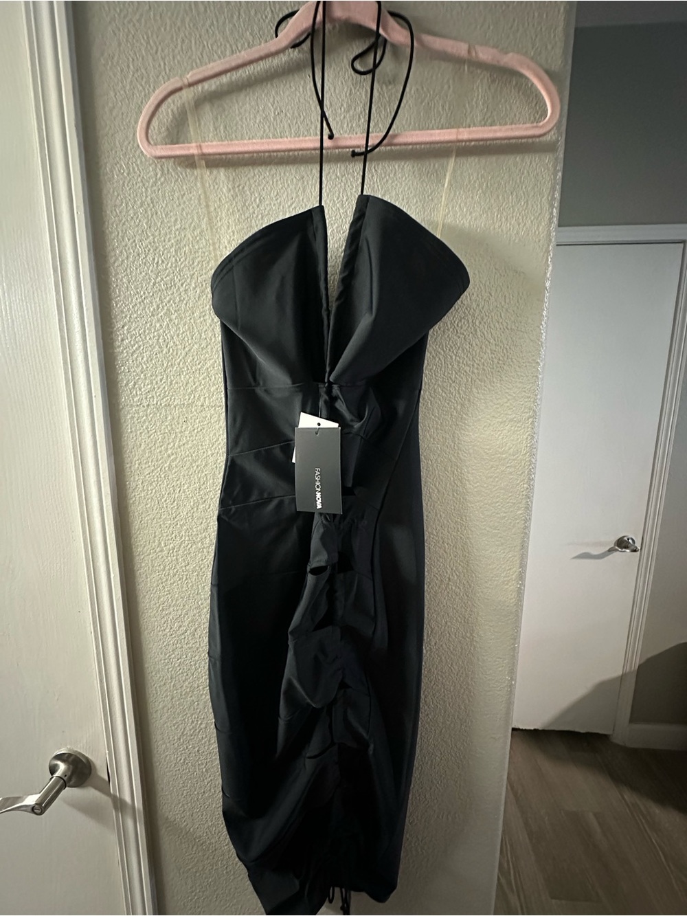 Fashion Nova Black Ruched Midi Dress